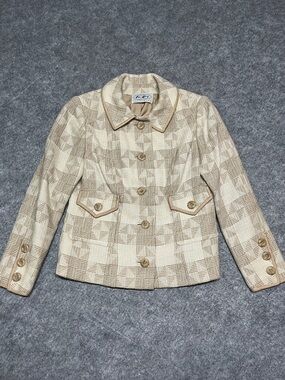 Vintage Cream & Tan Checked Cropped Blazer